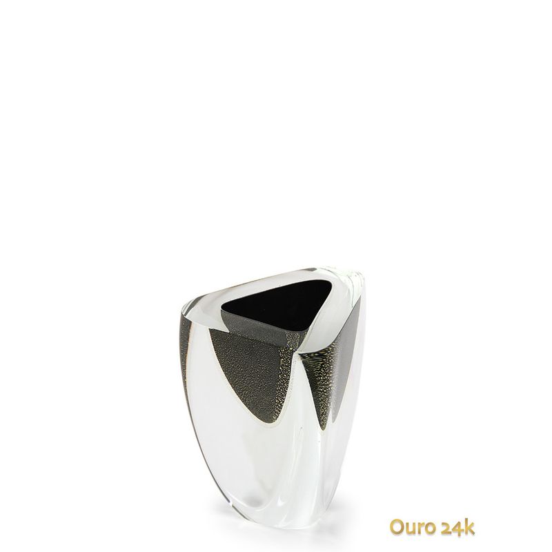 Vaso Triangular nº 4 Preto com Ouro Murano Cristais Cadoro