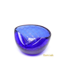 Bowl 1 Tela Azul com Ouro Murano Cristais Cadoro