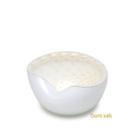 Bowl 1 Tela Branco com Ouro Murano Cristais Cadoro