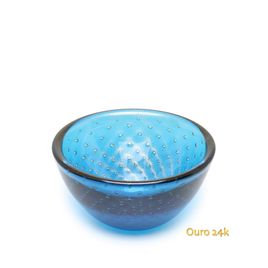 Bowl Tela Água-marinha com Ouro Murano Cristais Cadoro