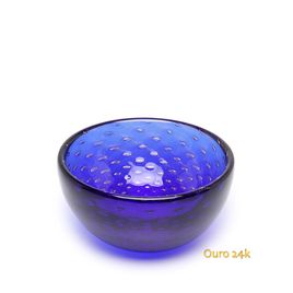 Bowl Tela Azul com Ouro Murano Cristais Cadoro