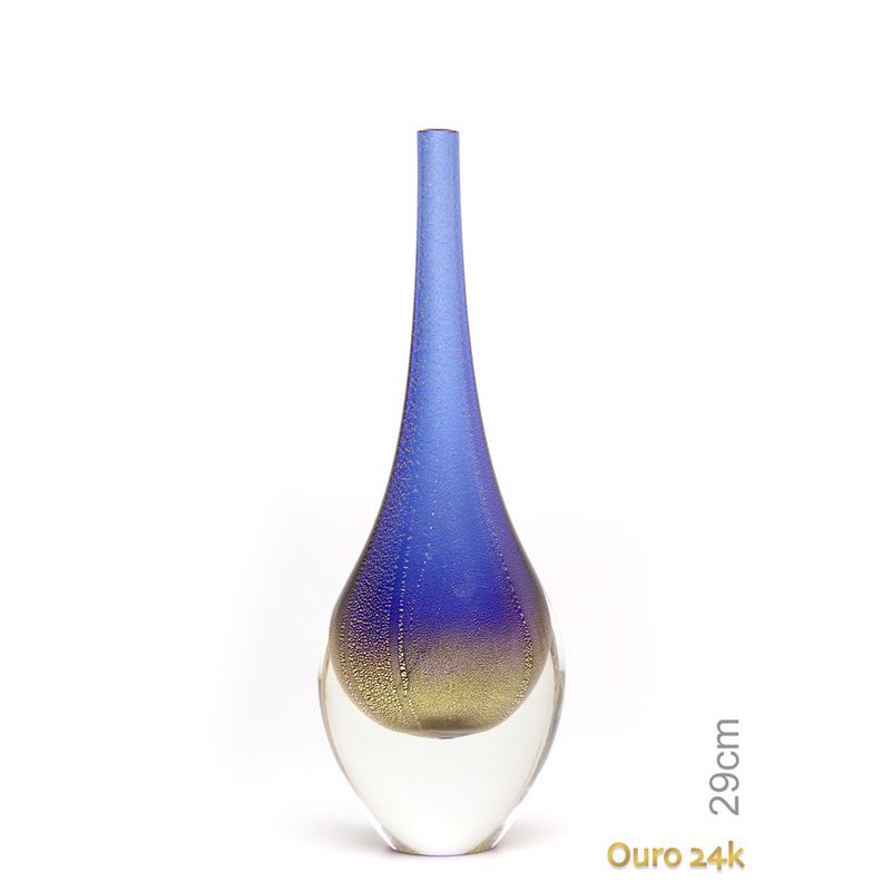 Gota Mini Alta Azul com Ouro Murano Cristais Cadoro