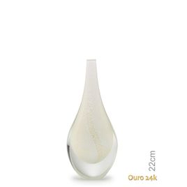Gota Mini Média Branca com Ouro Murano Cristais Cadoro