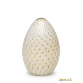 Peso Tela Oval Branco com Ouro Murano Cristais Cadoro