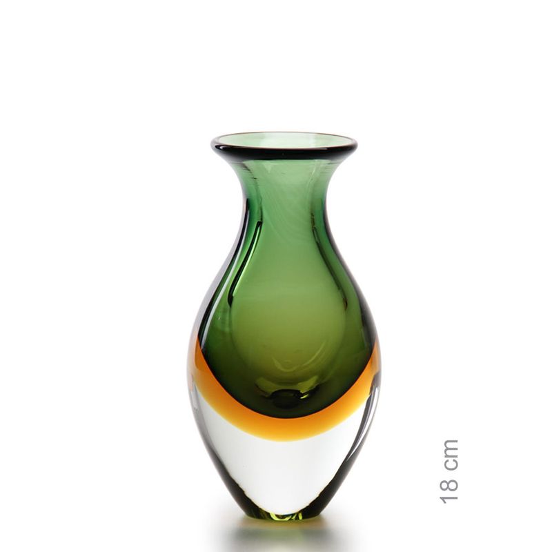 Vaso Mini Alto Bicolor Verde com Âmbar Murano Cristais Cadoro