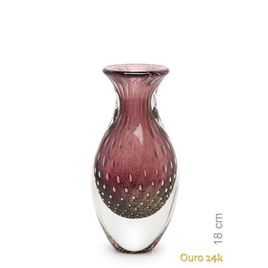 Vaso Mini Alto Tela Roxo com Ouro Murano Cristais Cadoro