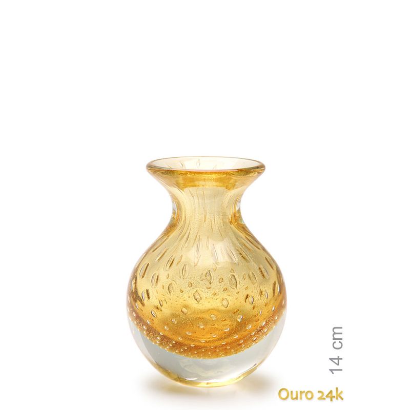 Vaso Mini Médio Tela Âmbar com Ouro Murano Cristais Cadoro