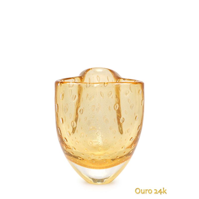 Vasinho Trevo 3 Tela Âmbar com Ouro Murano Cristais Cadoro