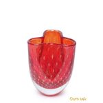 Vasinho Trevo 3 Tela Vermelho com Ouro Murano Cristais Cadoro