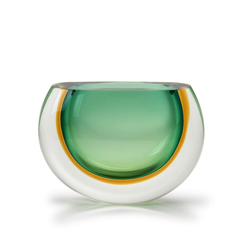 Vaso 92 MS Bicolor Verde com Âmbar Murano Cristais Cadoro