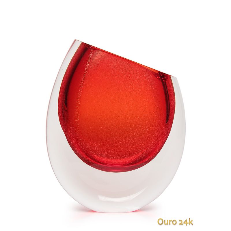 Vaso 96 MS Vermelho com Ouro Murano Cristais Cadoro