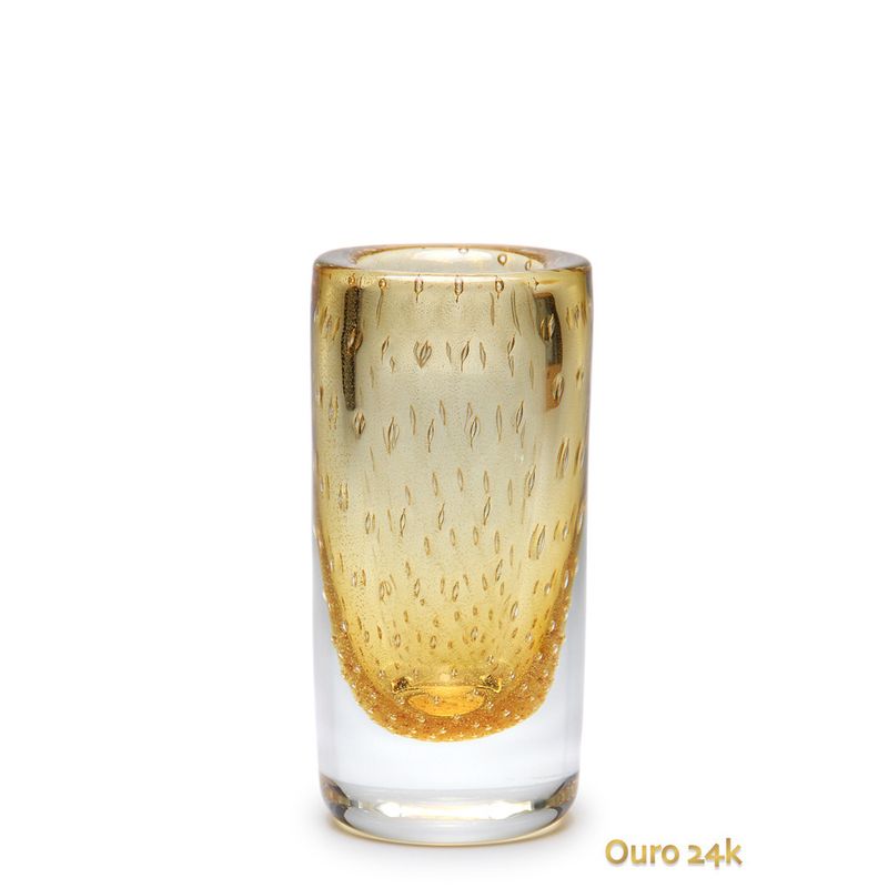 Vaso Cilíndrico 2 Tela Âmbar com Ouro Murano Cristais Cadoro