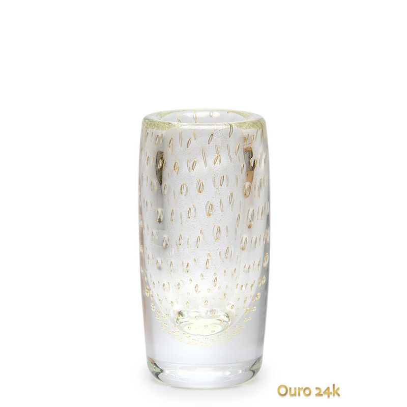 Vaso Cilíndrico 2 Tela Transparente com Ouro Murano Cristais Cadoro