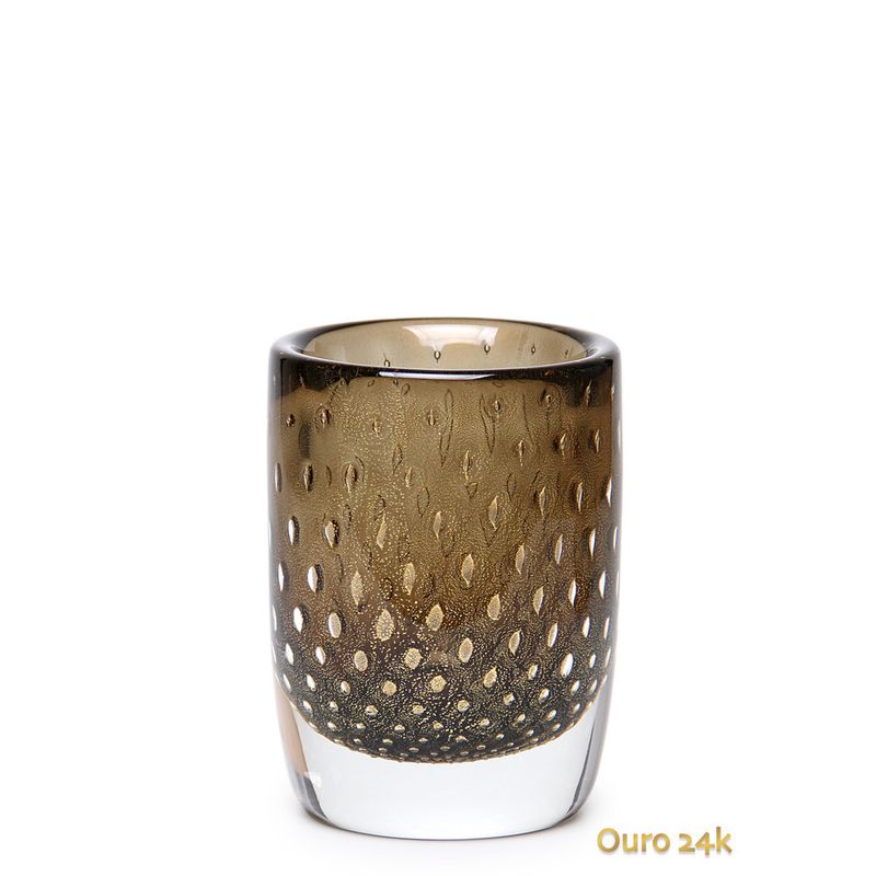 Vaso Cilíndrico 3 Tela Fumê com Ouro Murano Cristais Cadoro