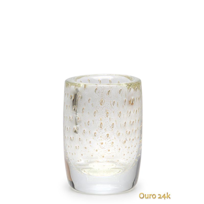 Vaso Cilíndrico 3 Tela Transparente com Ouro Murano Cristais Cadoro