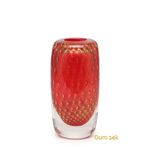 Vasinho Quadrado 2 Tela Vermelho com Ouro Murano Cristais Cadoro