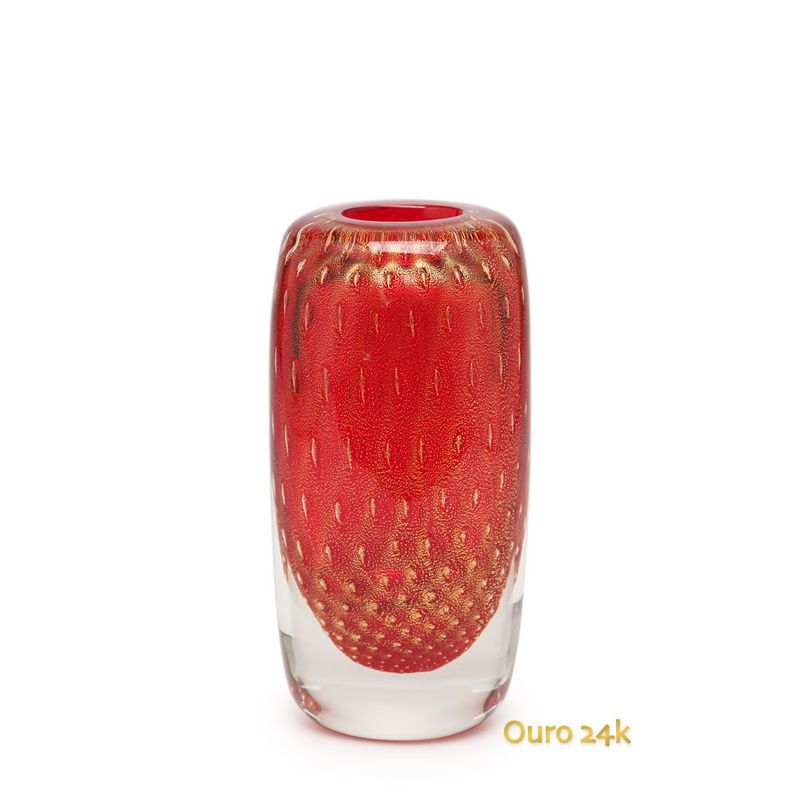 Vasinho Quadrado 2 Tela Vermelho com Ouro Murano Cristais Cadoro