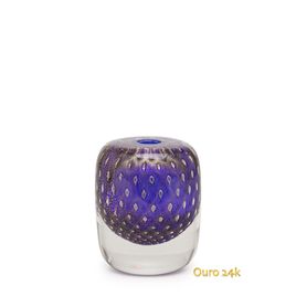 Vasinho Quadrado 3 Tela Azul com Ouro Murano Cristais Cadoro