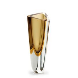 Vaso Triangular nº 2 Bicolor Fumê com Âmbar Murano Cristais Cadoro