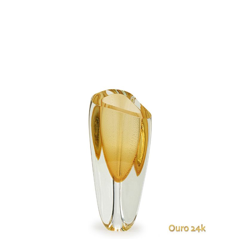 Vaso Triangular nº 3 Âmbar com Ouro Murano Cristais Cadoro