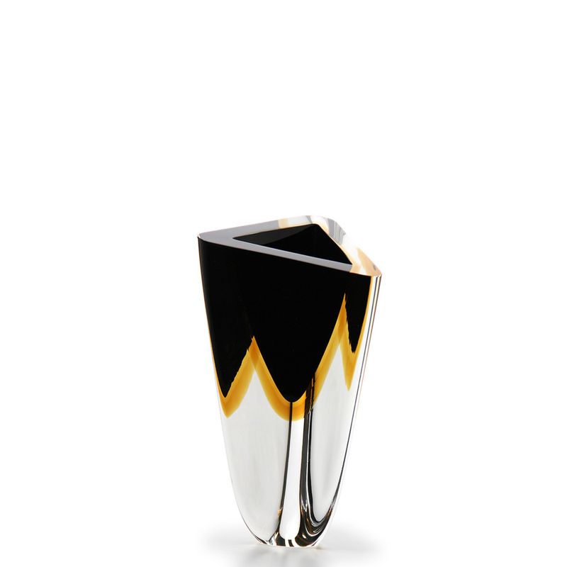 Vaso Triangular nº 3 Bicolor Preto com Âmbar Murano Cristais Cadoro