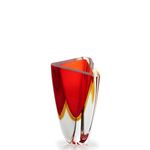 Vaso Triangular nº 3 Bicolor Vermelho com Âmbar Murano Cristais Cadoro