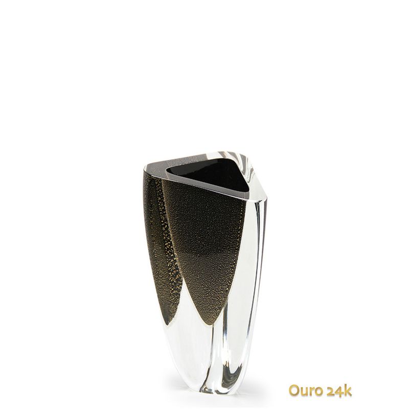 Vaso Triangular nº 3 Preto com Ouro Murano Cristais Cadoro