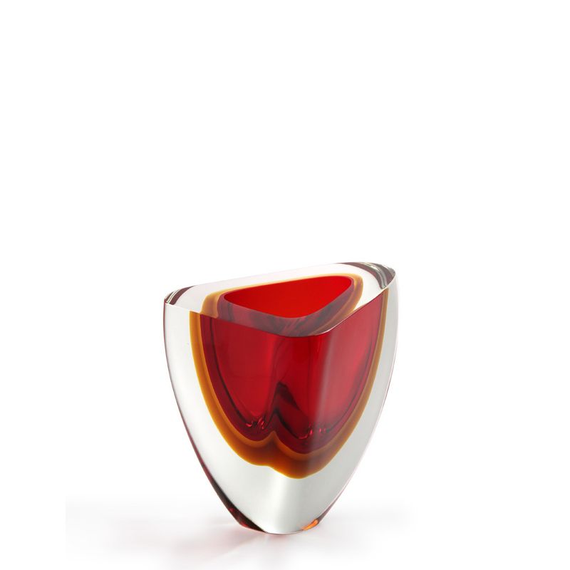 Vaso Triangular nº 4 Bicolor Vermelho com Âmbar Murano Cristais Cadoro