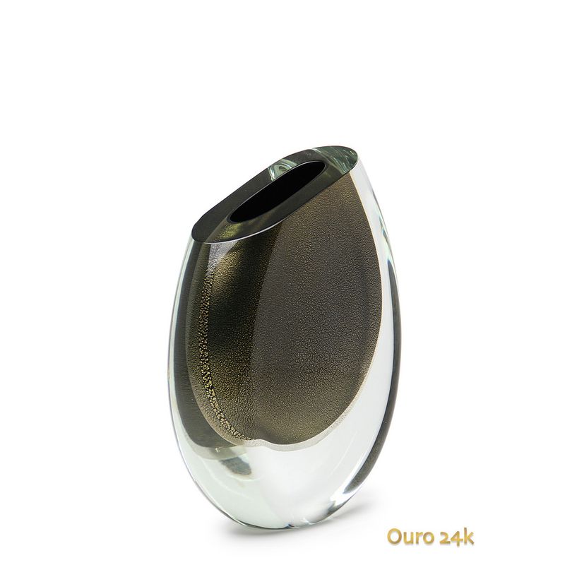 Vaso 96 MS Preto com Ouro Murano Cristais Cadoro