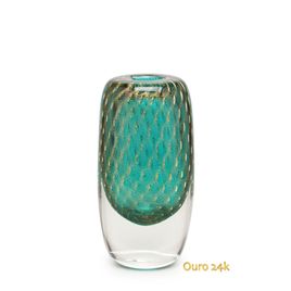Vasinho Quadrado 2 Tela Verde com Ouro Murano Cristais Cadoro