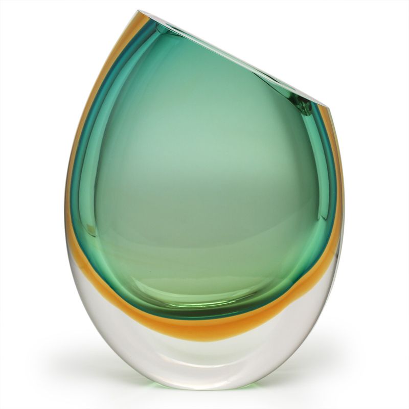 Vaso 210 MS Bicolor Verde com Âmbar Murano Cristais Cadoro