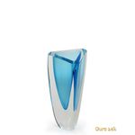 Vaso Triangular nº 3 Água-Marinha com Ouro Murano Cristais Cadoro