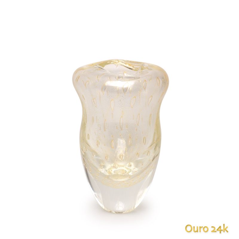 Vaso Oceano Mini 2 Tela Transparente com Ouro Murano Cristais Cadoro