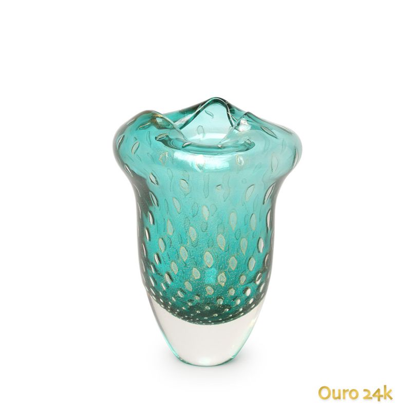 Vaso Oceano Mini 2 Tela Verde com Ouro Murano Cristais Cadoro