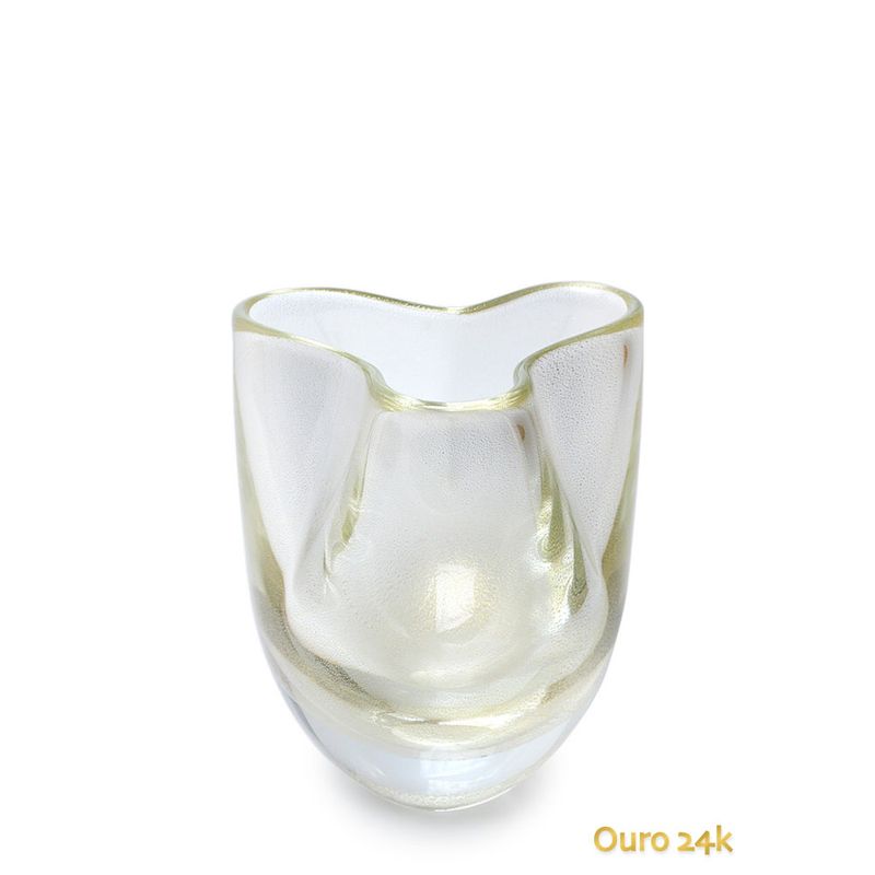 Vasinho Trevo 3 Transparente com Ouro Murano Cristais Cadoro