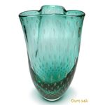 Vaso Trevo 2 Tela Verde com Ouro Murano Cristais Cadoro