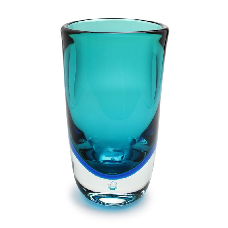 Vaso Alto com Bolha Bicolor Verde com Água-marinha Murano Cristais Cadoro