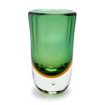 Vaso Alto com Bolha Bicolor Verde com Âmbar Murano Cristais Cadoro