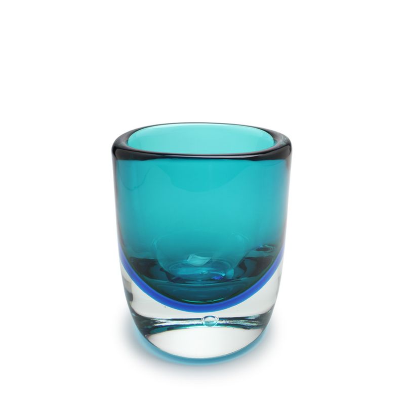 Vaso Baixo com Bolha Bicolor Verde com Água-marinha Murano Cristais Cadoro