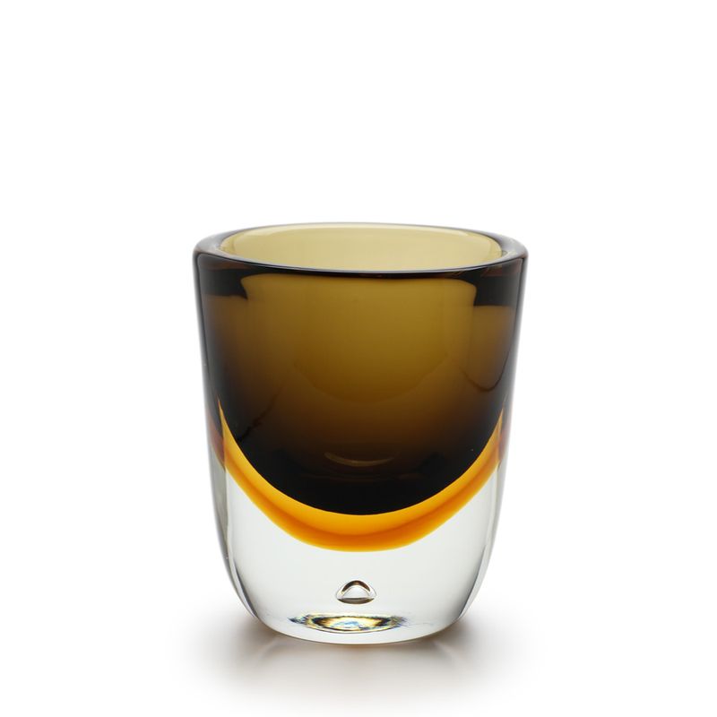 Vaso Baixo com Bolha Bicolor Fumê com Âmbar Murano Cristais Cadoro