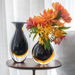 Vaso Mini Alto Bicolor Preto com Âmbar Murano Cristais Cadoro