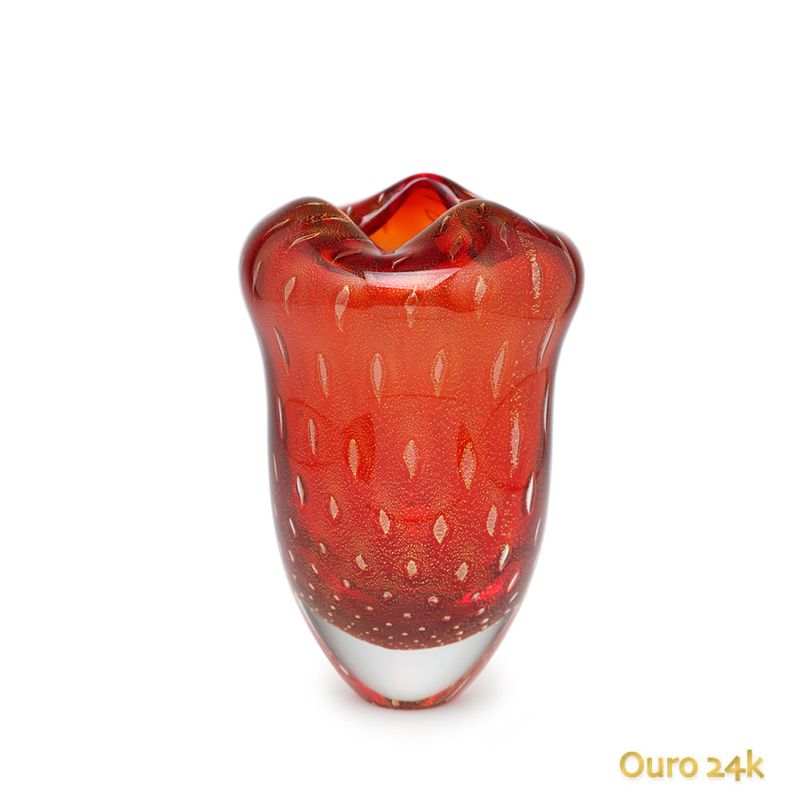 Vaso Oceano Mini 2 Tela Vermelho com Ouro Murano Cristais Cadoro