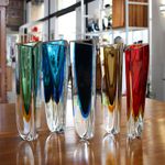 Vaso Triangular nº 1 Bicolor Fumê com Âmbar Murano Cristais Cadoro