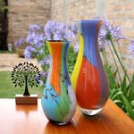 Vaso 83 Milênio Lascas Coloridas Murano Cristais Cadoro