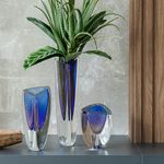 Vaso Triangular nº 1 Azul com Ouro Murano Cristais Cadoro