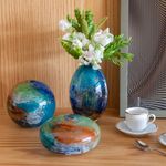 Vaso Oval Mini Planeta Terra Murano Cristais Cadoro