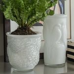 Cachepot Vaso Flores Branco Leitoso Murano Cristais Cadoro