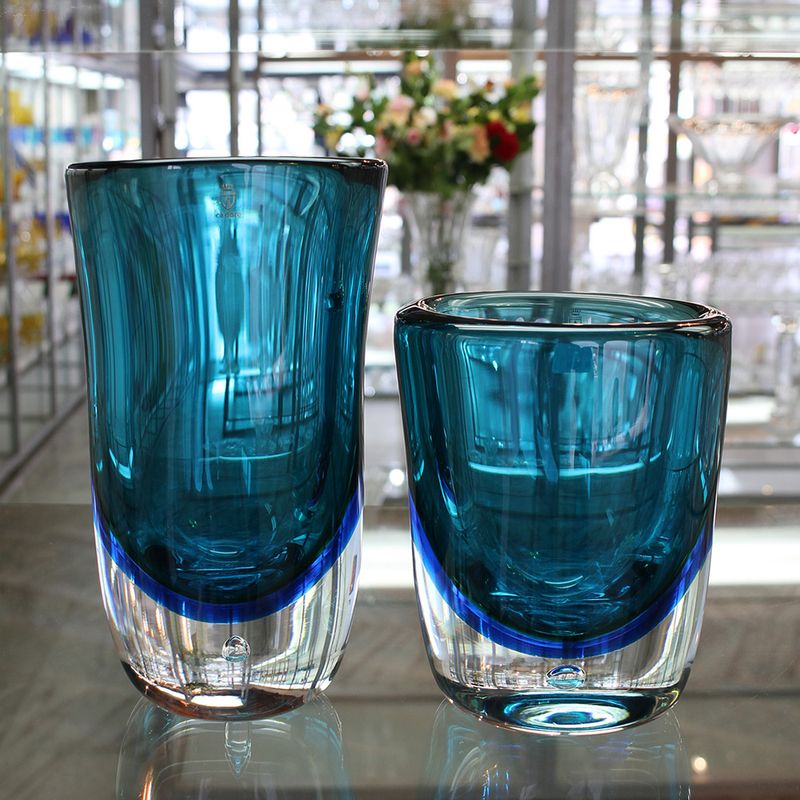 Vaso Alto com Bolha Bicolor Verde com Água-marinha Murano Cristais Cadoro