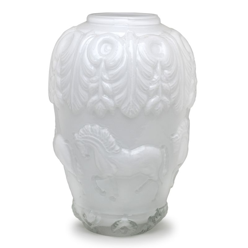 Vaso Cavalo Branco Leitoso Murano Cristais Cadoro