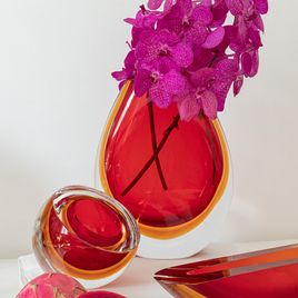 Vaso 96 MS Bicolor Vermelho com Âmbar Murano Cristais Cadoro